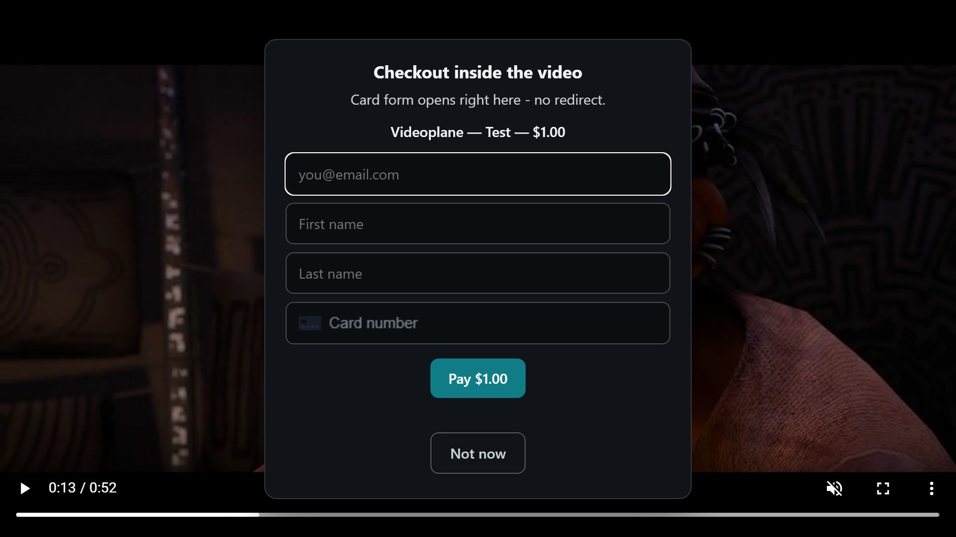 In-video checkout overlay on a video