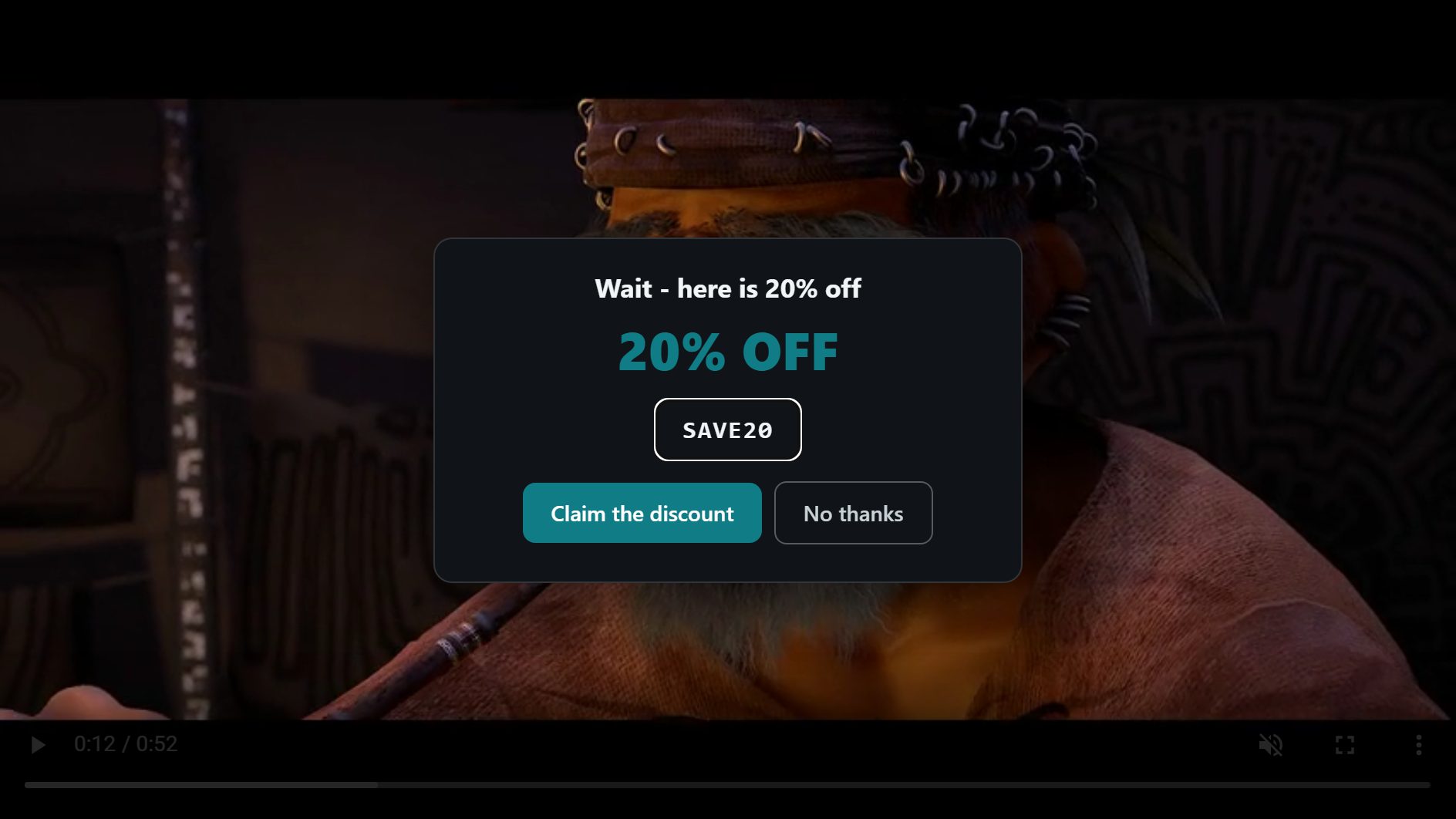 Discount reveal overlay on a video