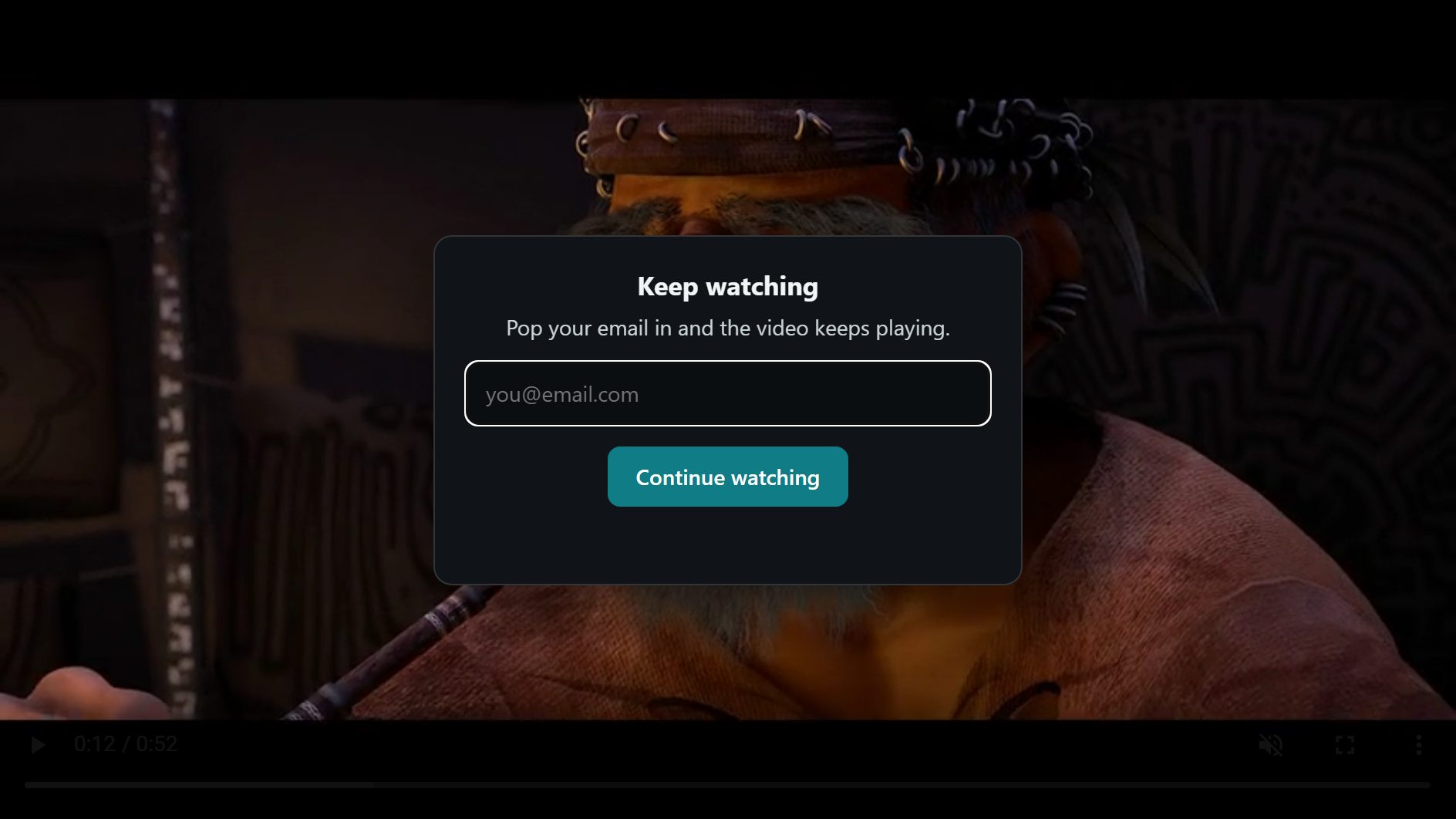 Email gate overlay on a video