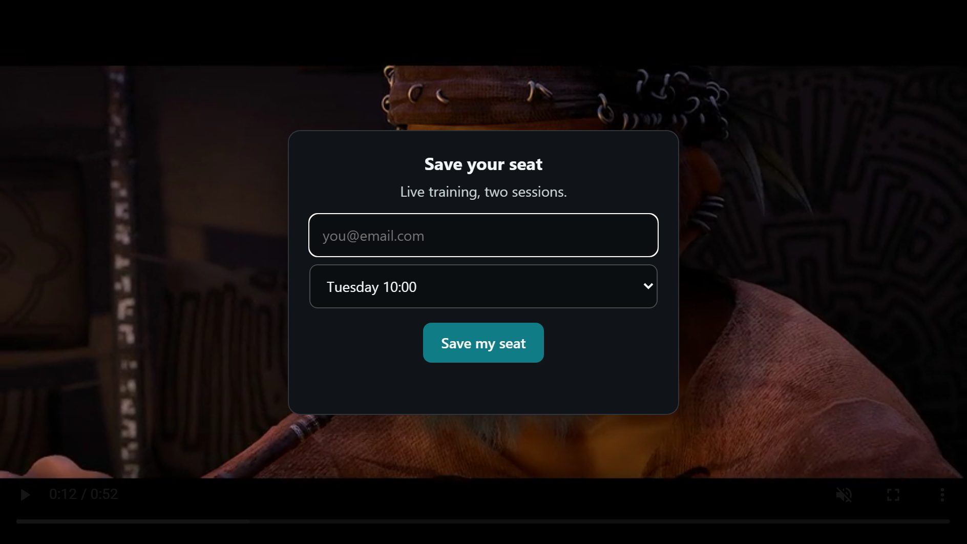 Webinar opt-in overlay on a video